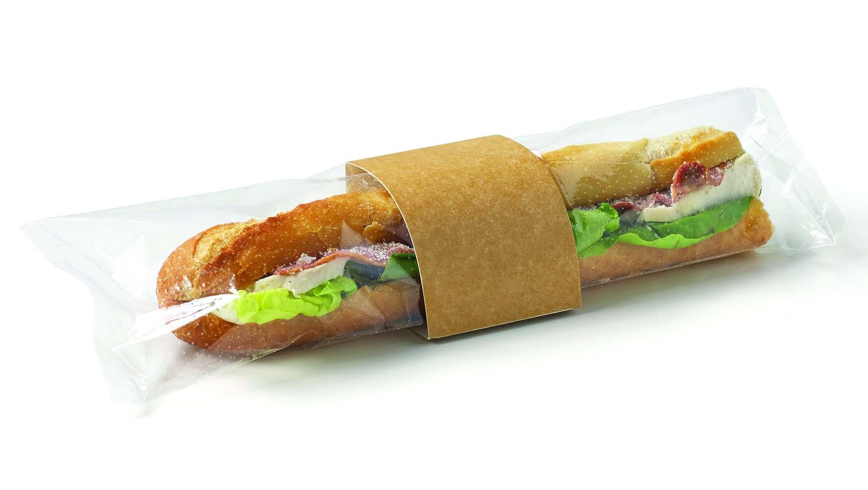 Baguette-Verpackung mit perforierter Folie Karton / PP, 21 cm