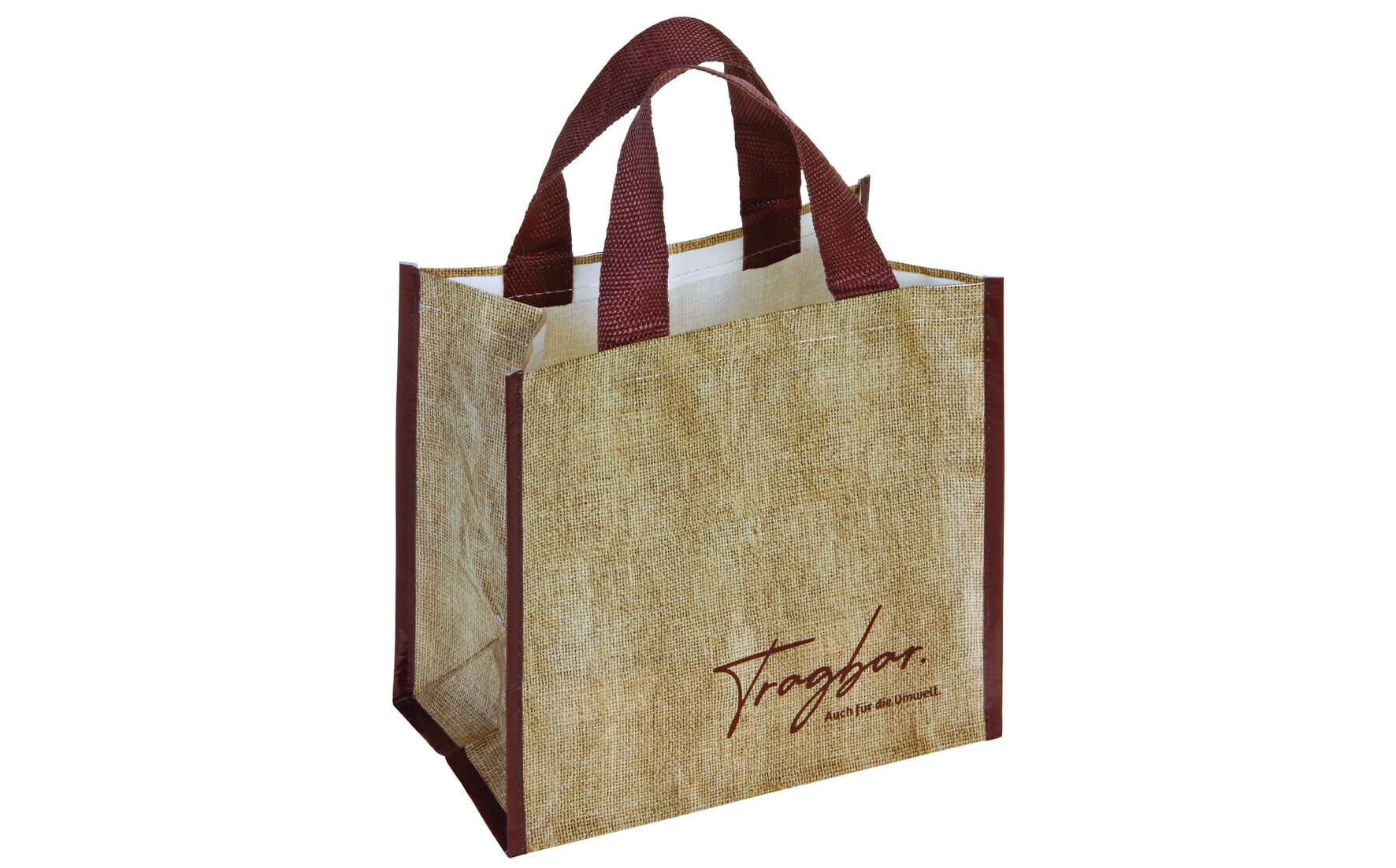 Tragetasche Mehrweg PET, braun, 26 x 25 x 16 cm