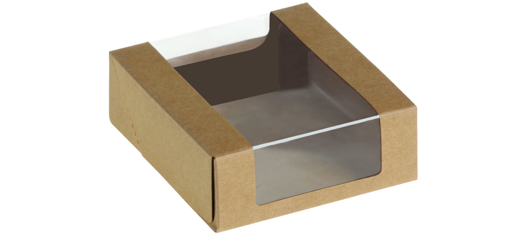 Take-away-Schachtel mit Sichtfenster naturesse Kraft-Karton/PLA, braun, 11 x 11 cm