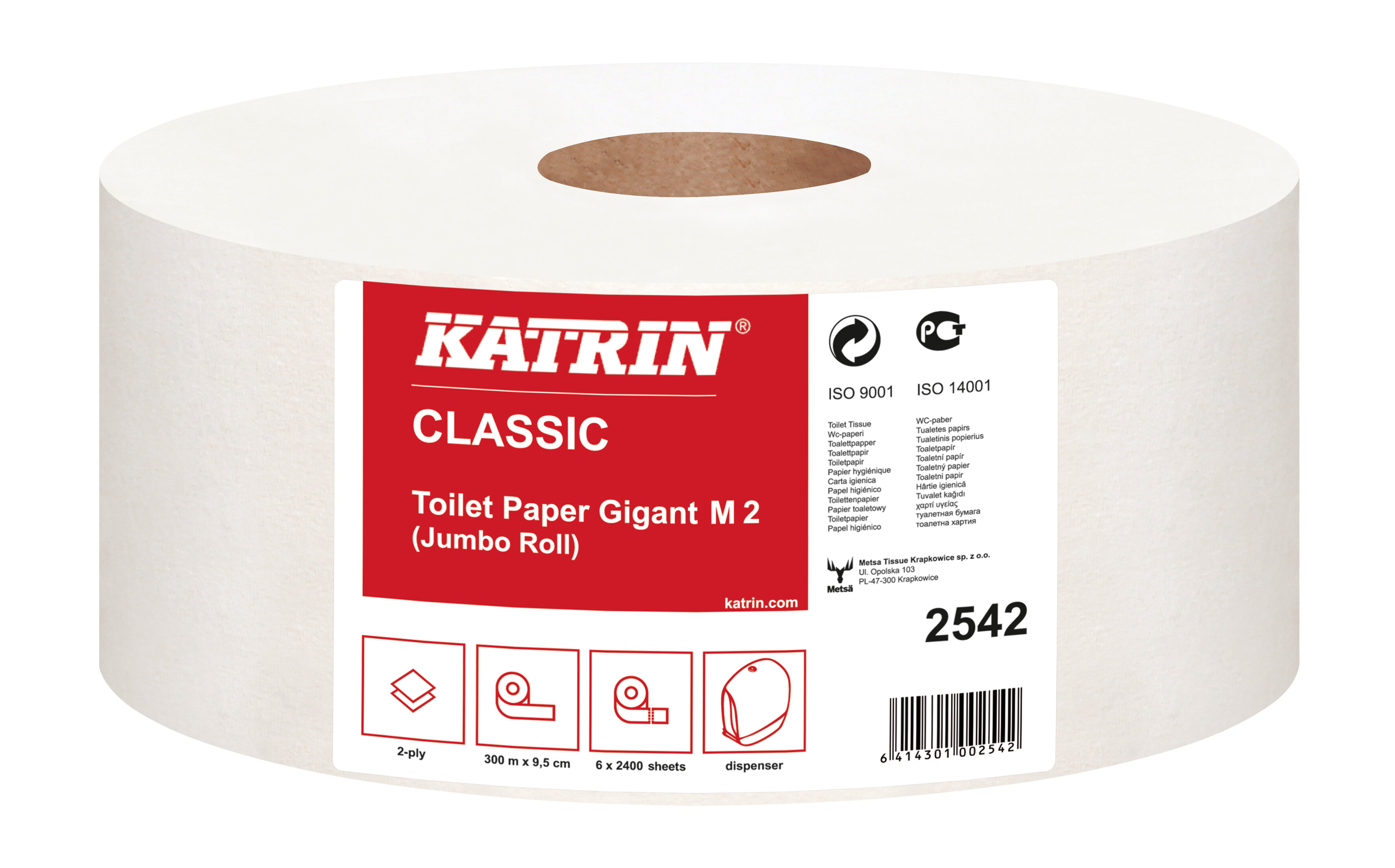 Toilettenpapier Grossrolle Katrin Jumbo Classic, weiß, 2-lagig, 300 lfm