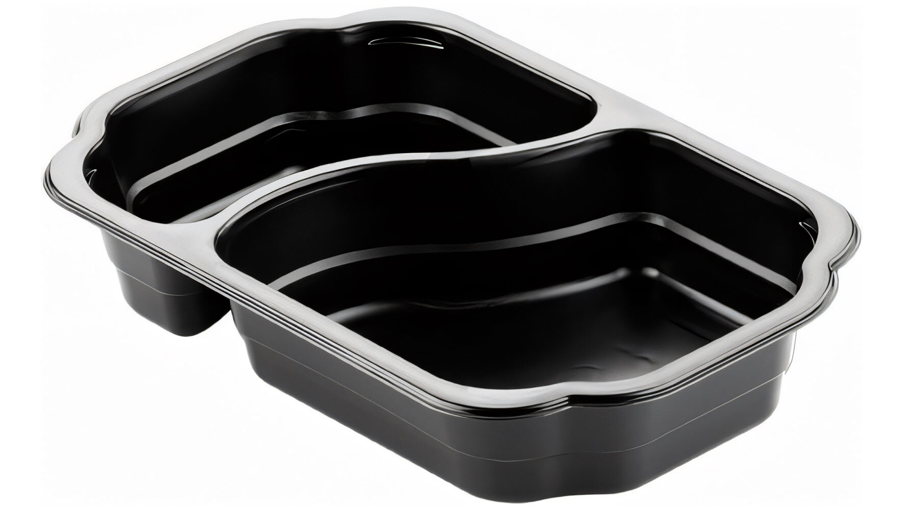 Menüschale PP, schwarz, rechteckig, 2-geteilt, 1100 ml