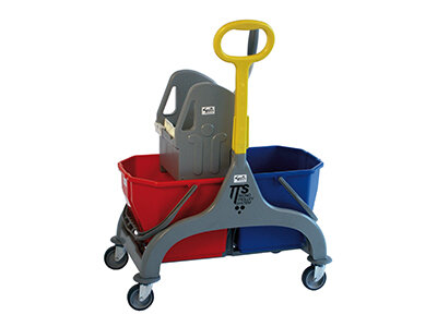 Reinigungswagen mit 2 Eimer, grau/rot/blau, 2 x 17 l