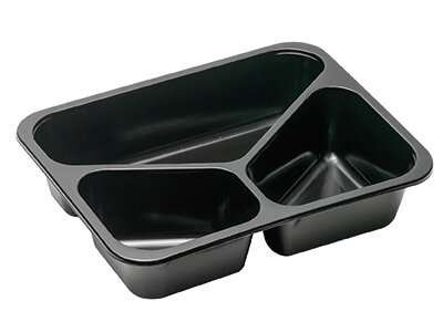Menüsiegelschale PP550/480ml schwarz, 227x178x40mm, 3-geteilt