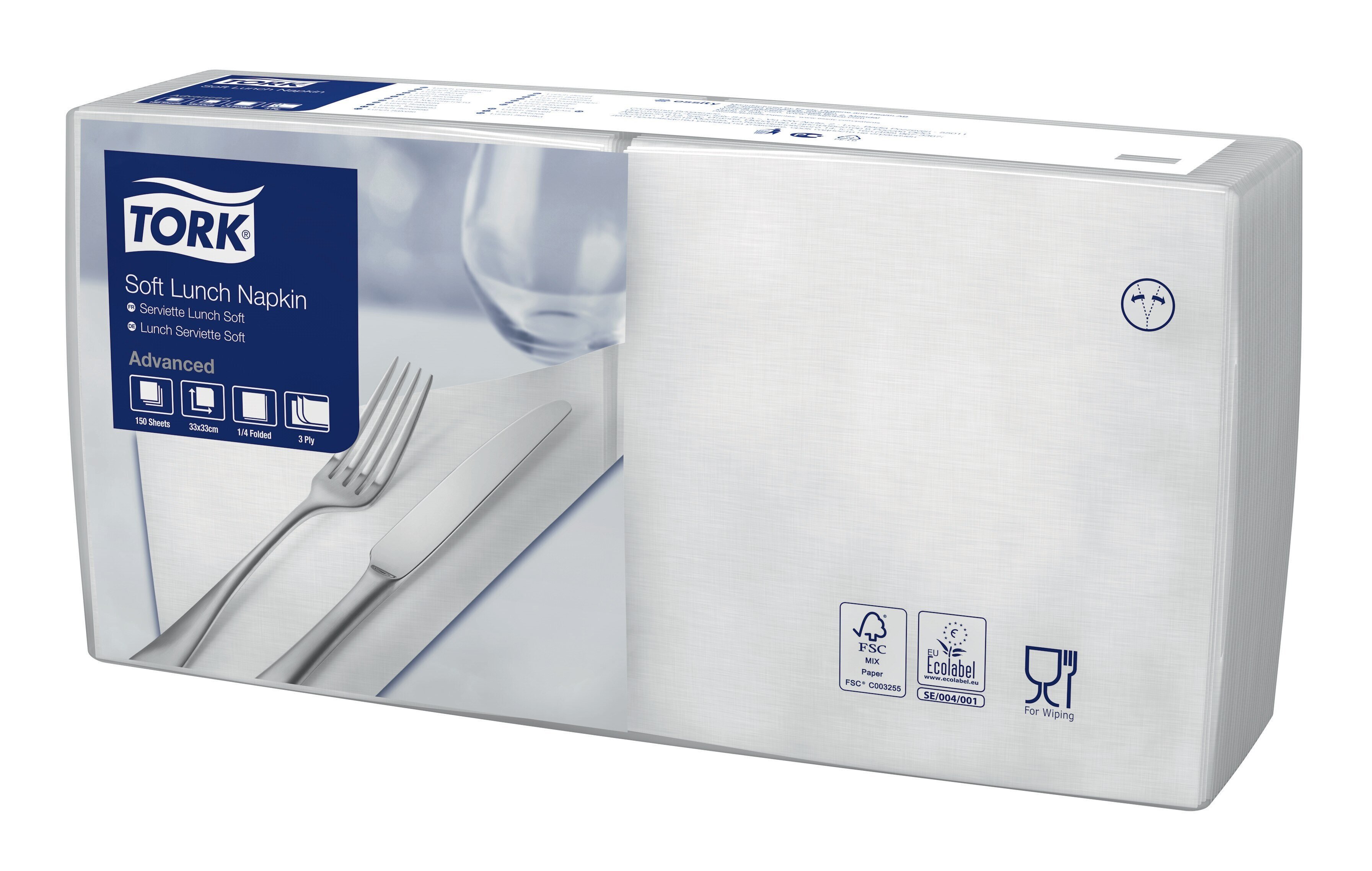 Serviette soft Tork, weiss, 3-lagig, 1/4-Falz, 33 x 33 cm