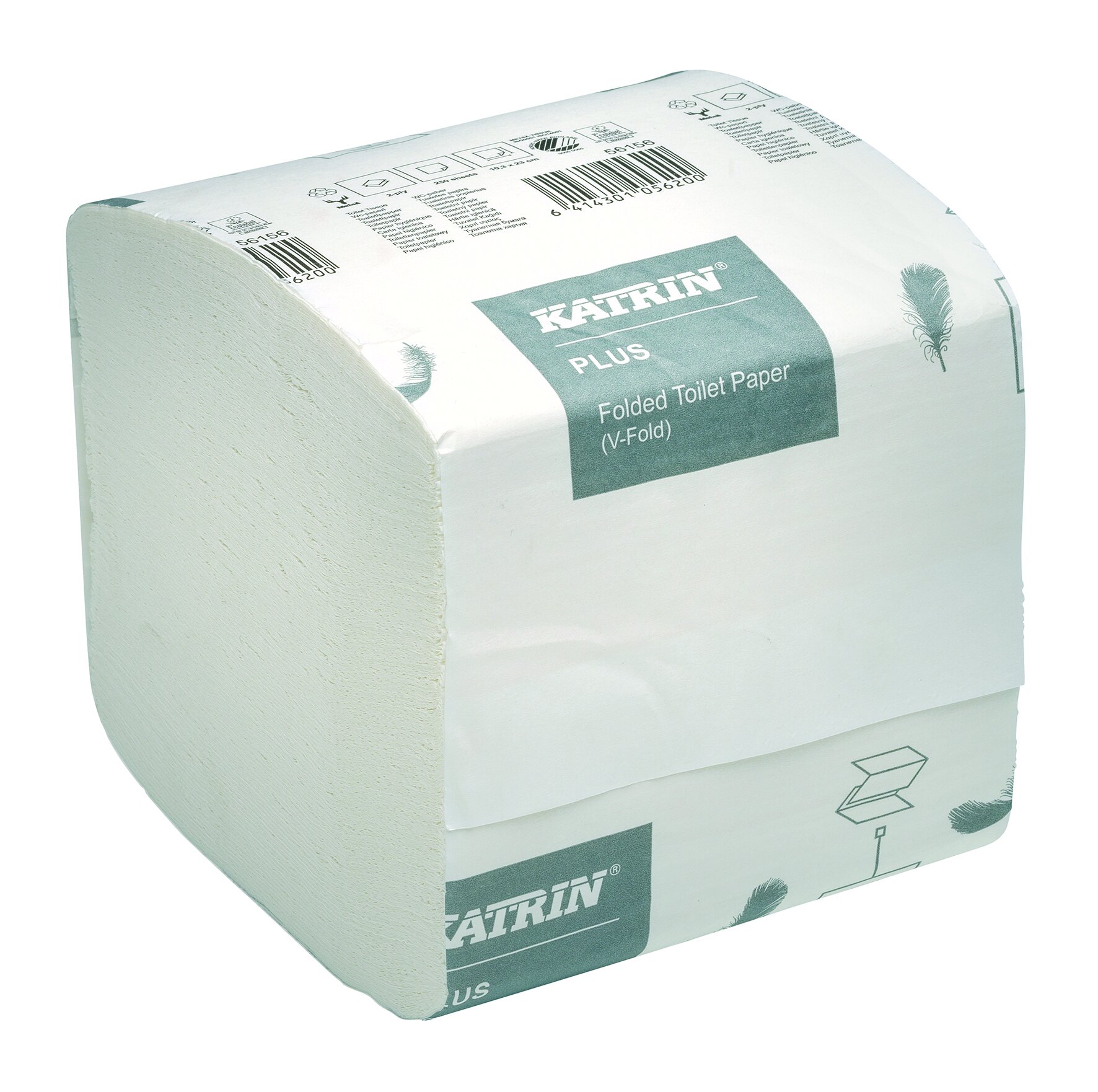 Toilettenpapier Einzelblatt Katrin Plus, weiß, 2-lagig, V-Falz, 250 Blatt
