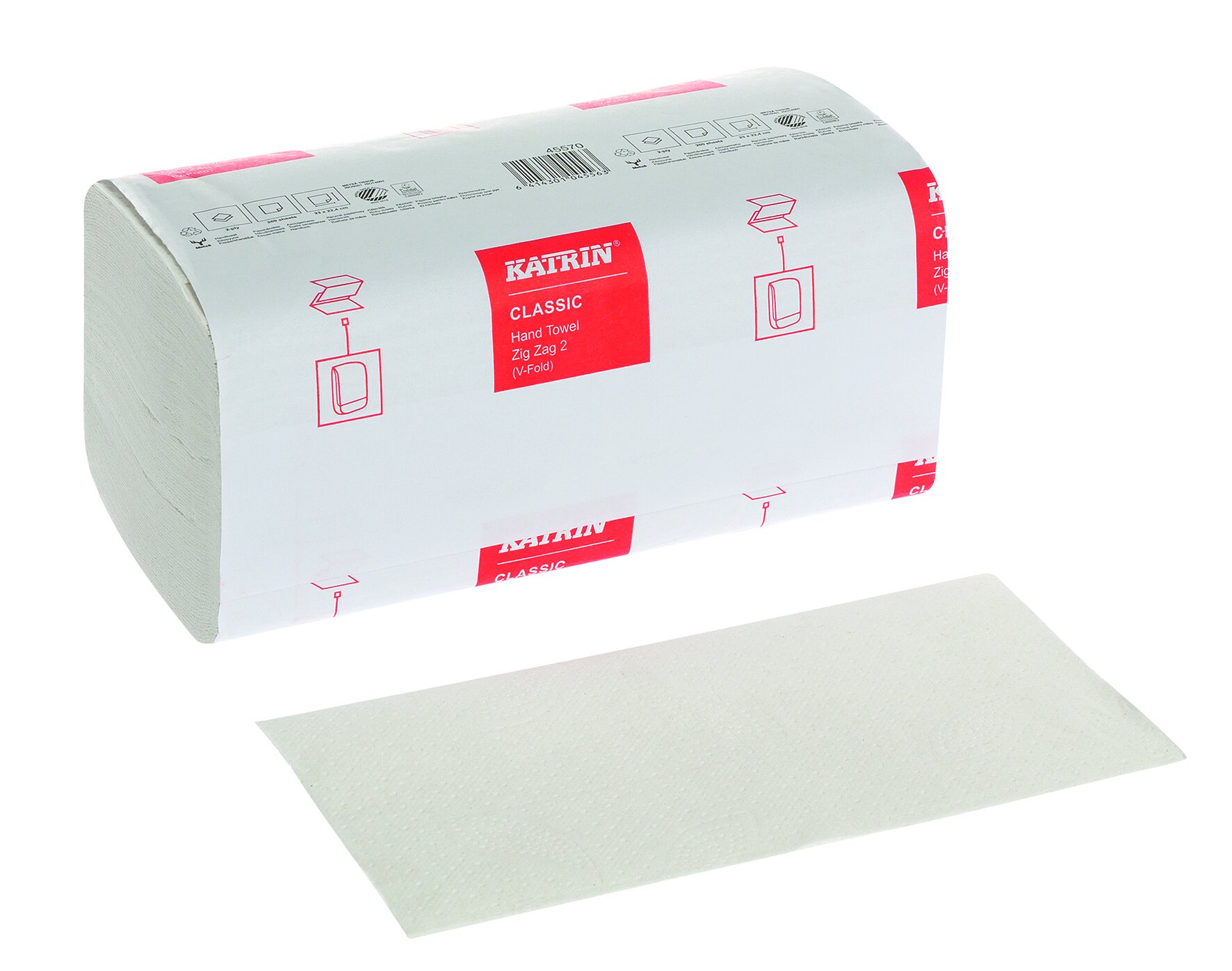 Papierhandtuch Katrin Classic weiß, 2-lagig, V-Falz, 22,4 x 23 cm