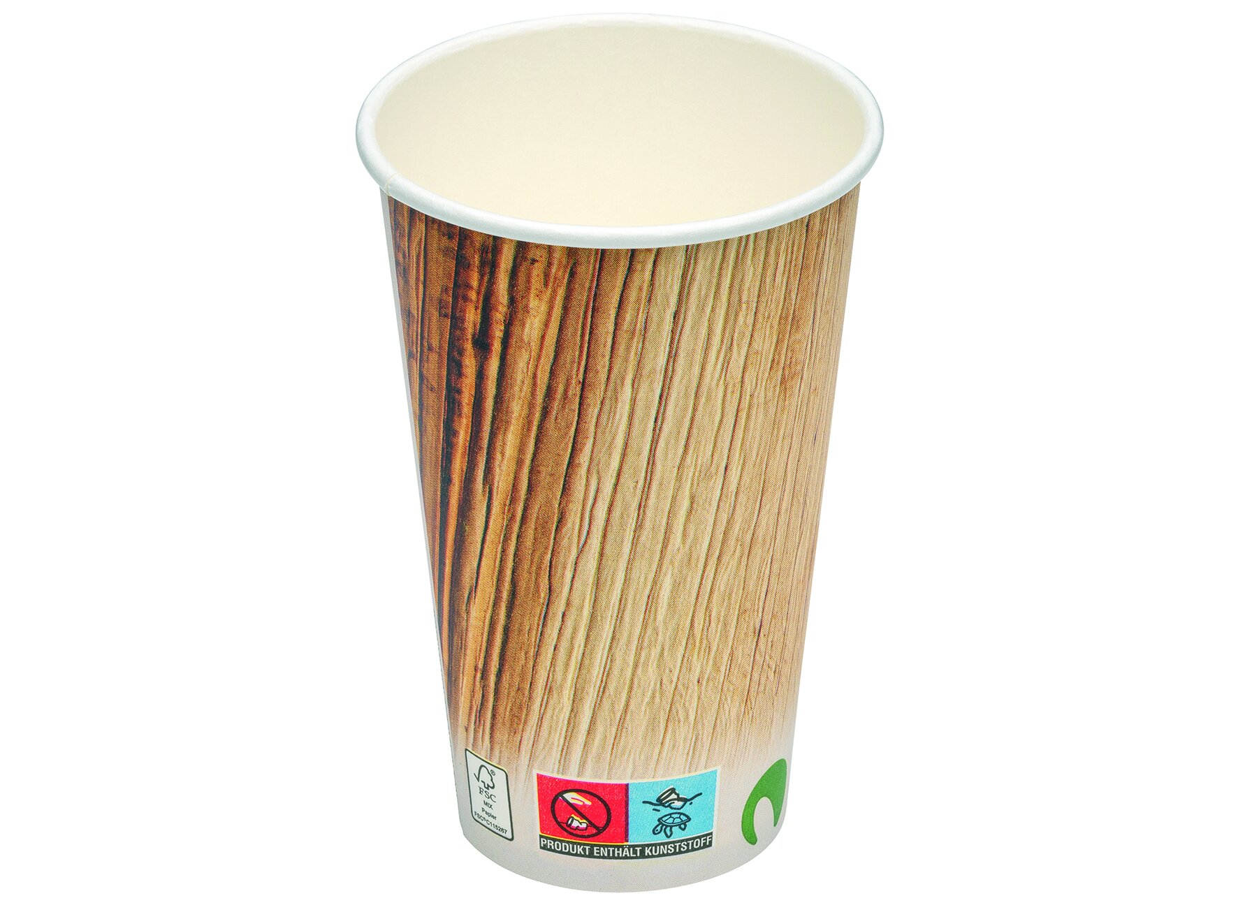 Becher SUP-Logo Palmblatt-Druck naturesse Karton/PLA, braun, 400 ml