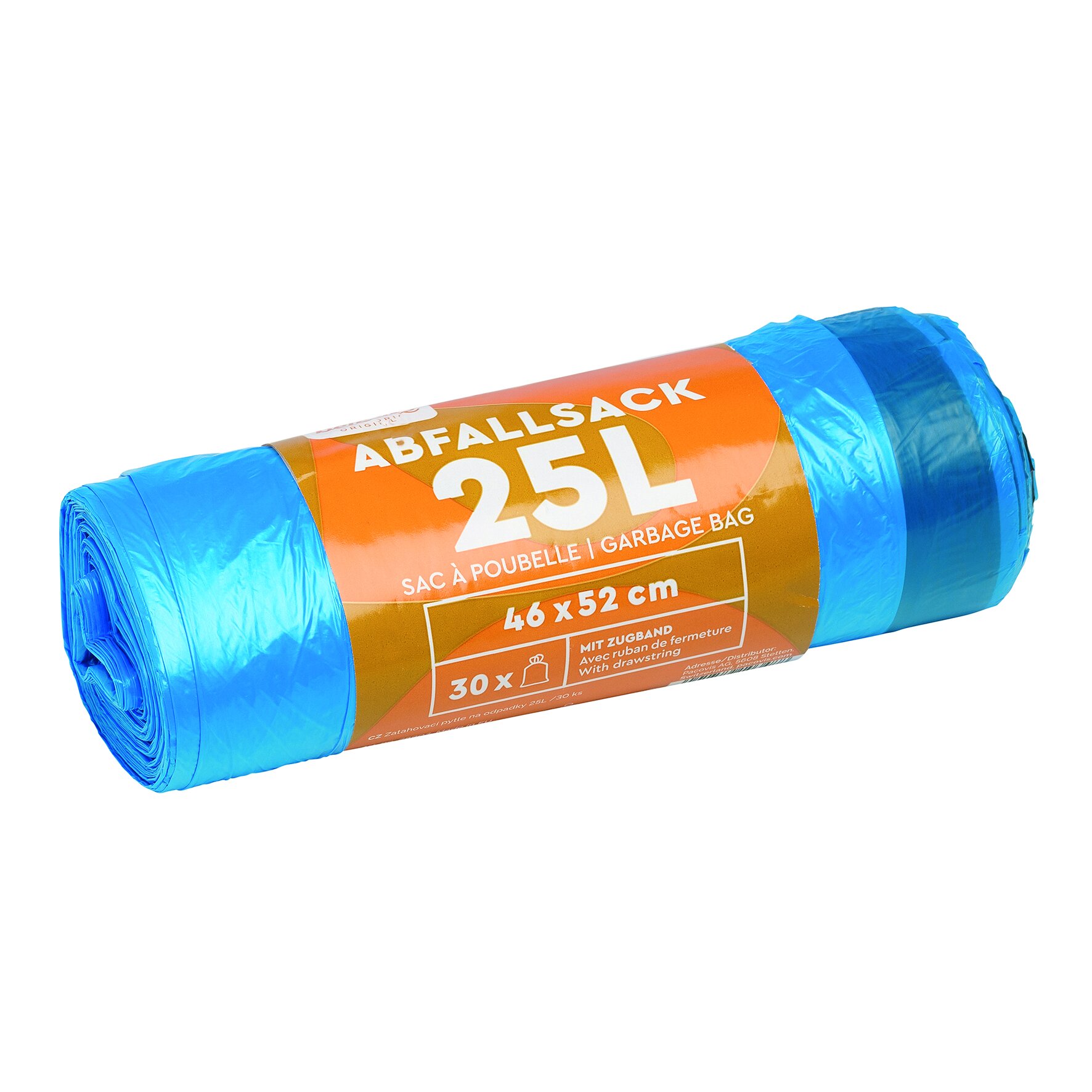 Müllsäcke mit Zugband  HDPE, blau, 25 l, 15 my