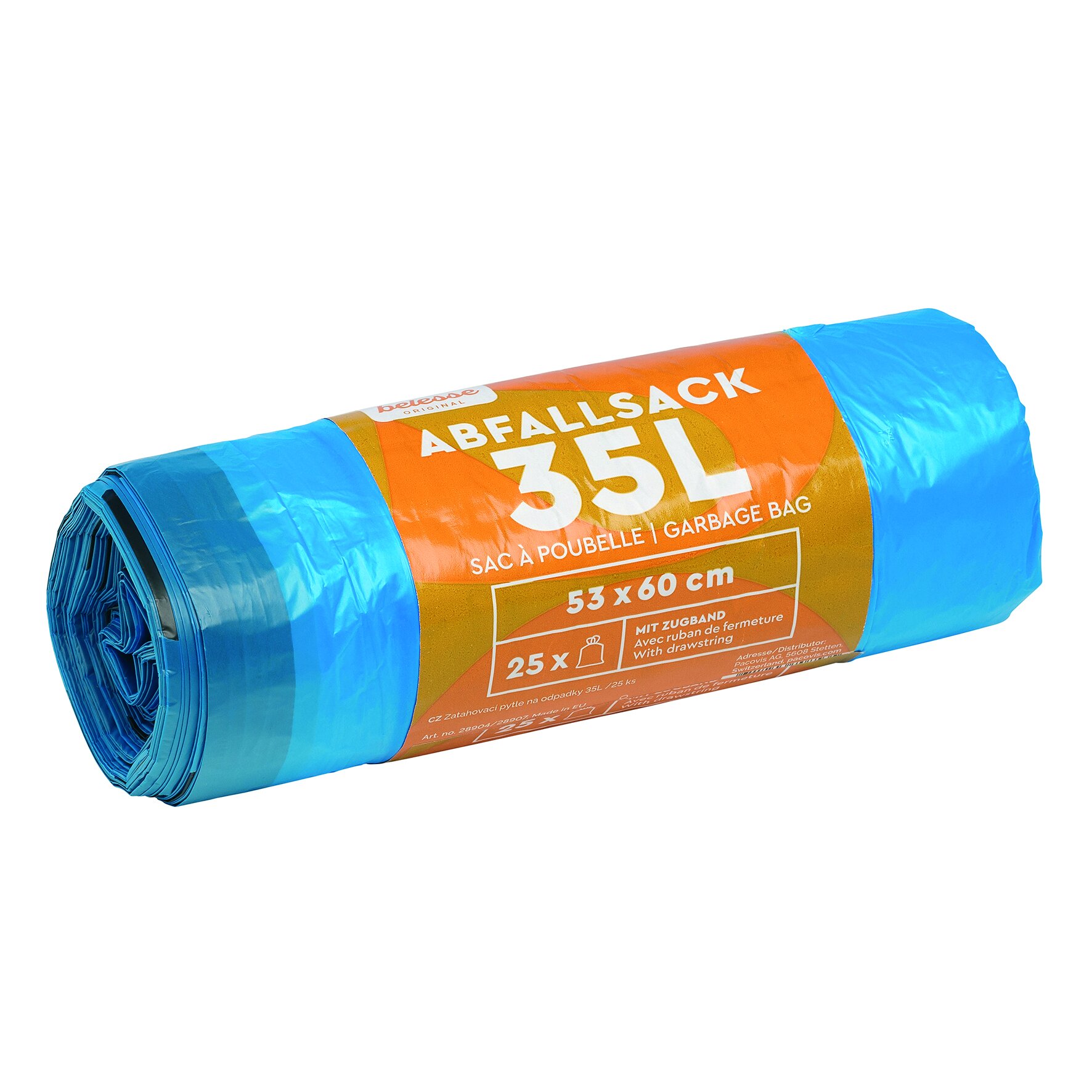 Müllsäcke mit Zugband  HDPE, blau, 35 l , 15 my