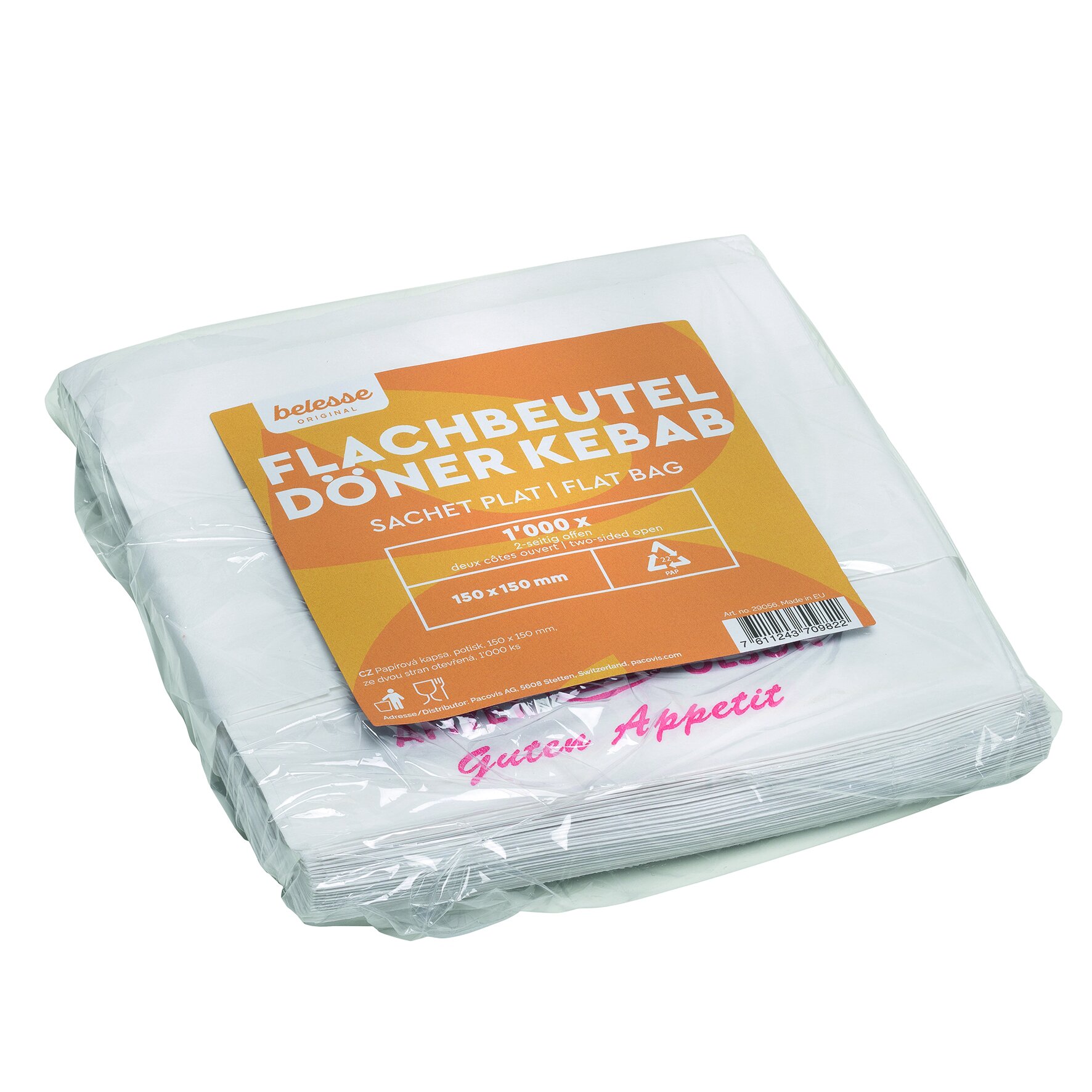 Dönertüte suplesse Papier, weiß/rot, 2-seitig offen, 15 x 15 cm