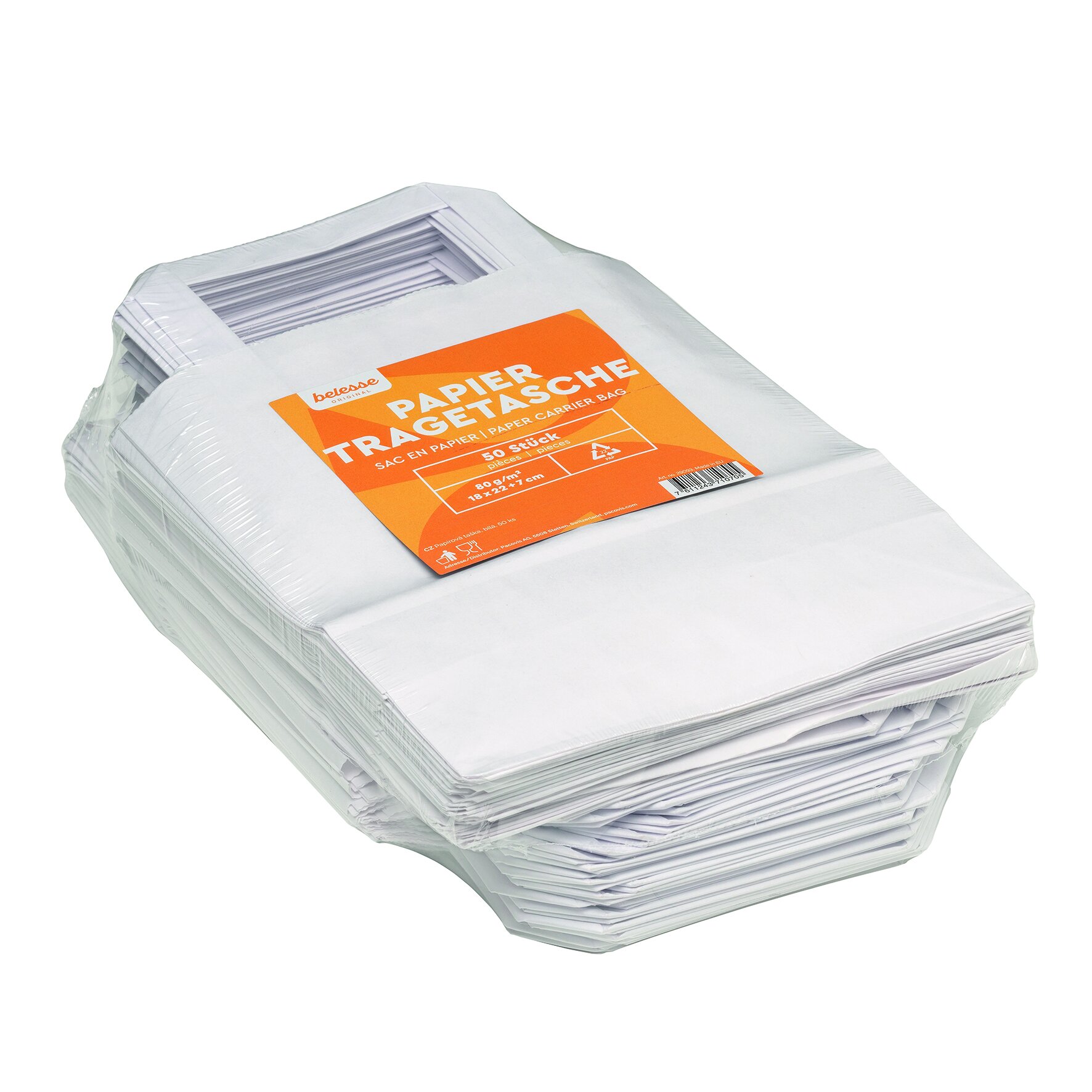 Tragetasche belesse Papier weiß, 80 g/m², 18 x 22 x 7 cm