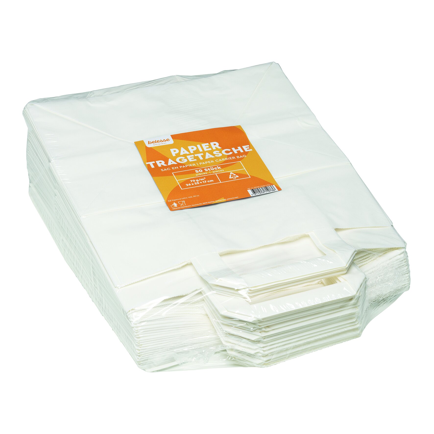 Tragetasche belesse Papier weiß, 70 g/m², 26 x 25 x 17 cm
