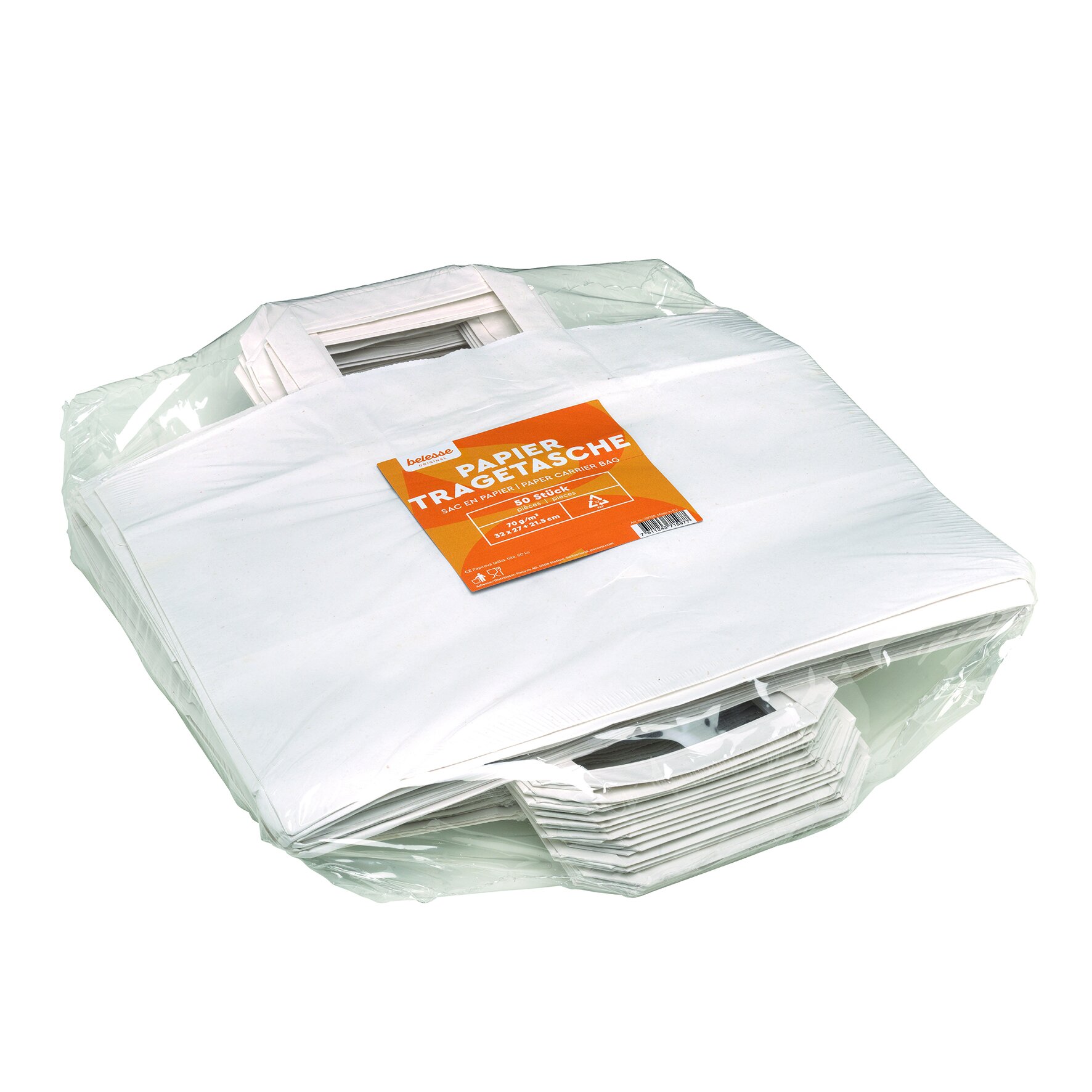 Tragetasche belesse Papier weiß, 70 g/m², 32 x 27 x 21,5 cm