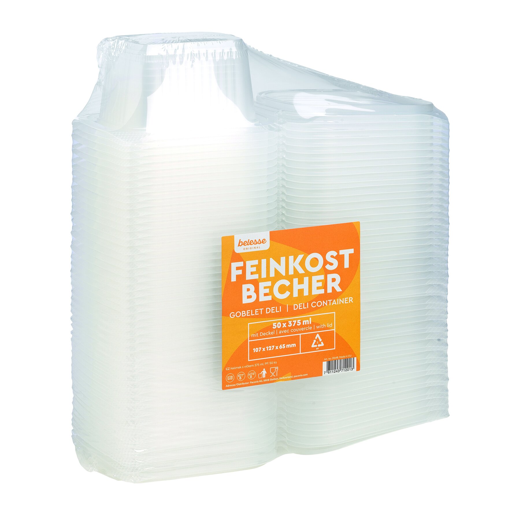 Becher mit Deckel, PP, rechteckig, 375 ml