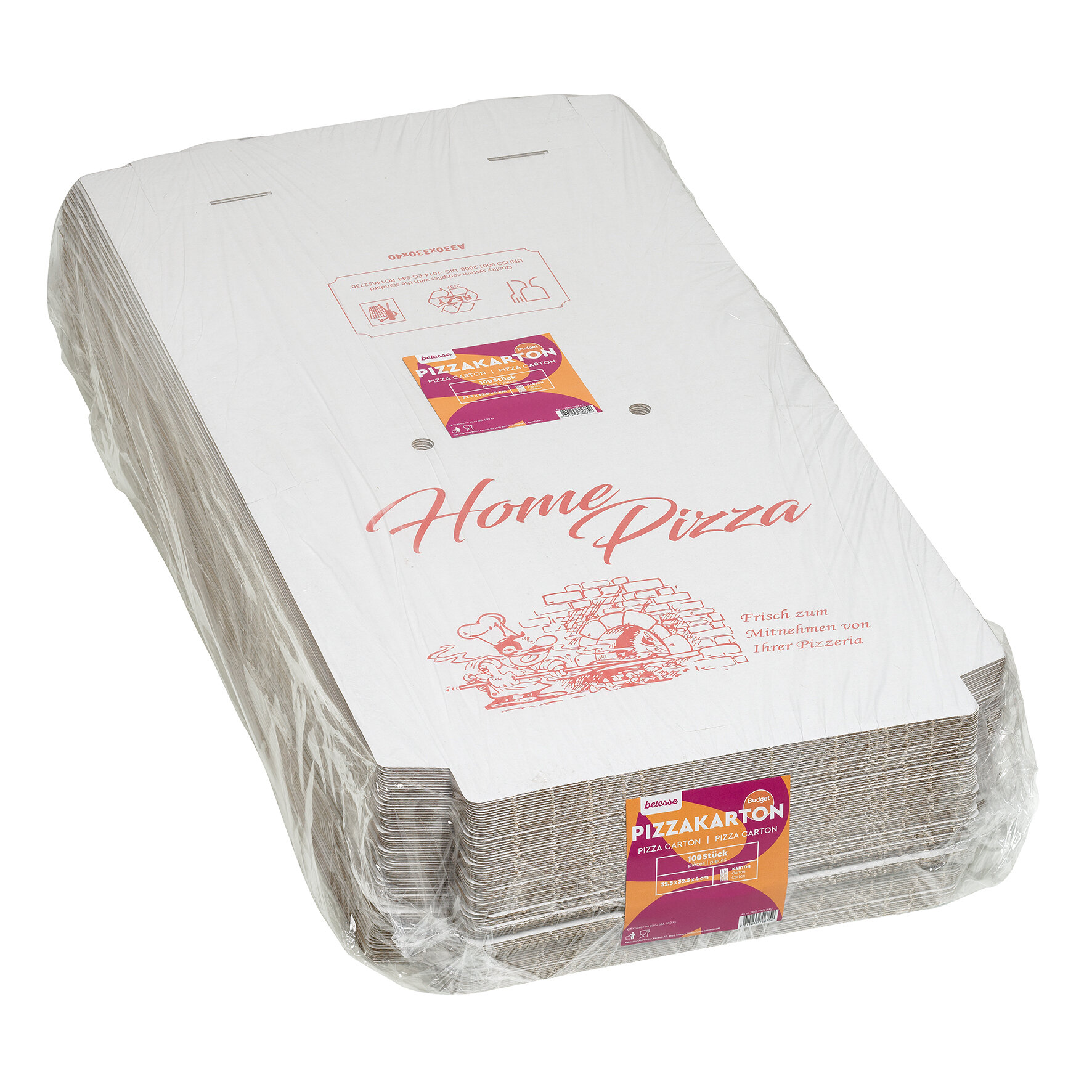 Pizzakarton suplesse, weiß/rot, 32,5 x 32,5 cm