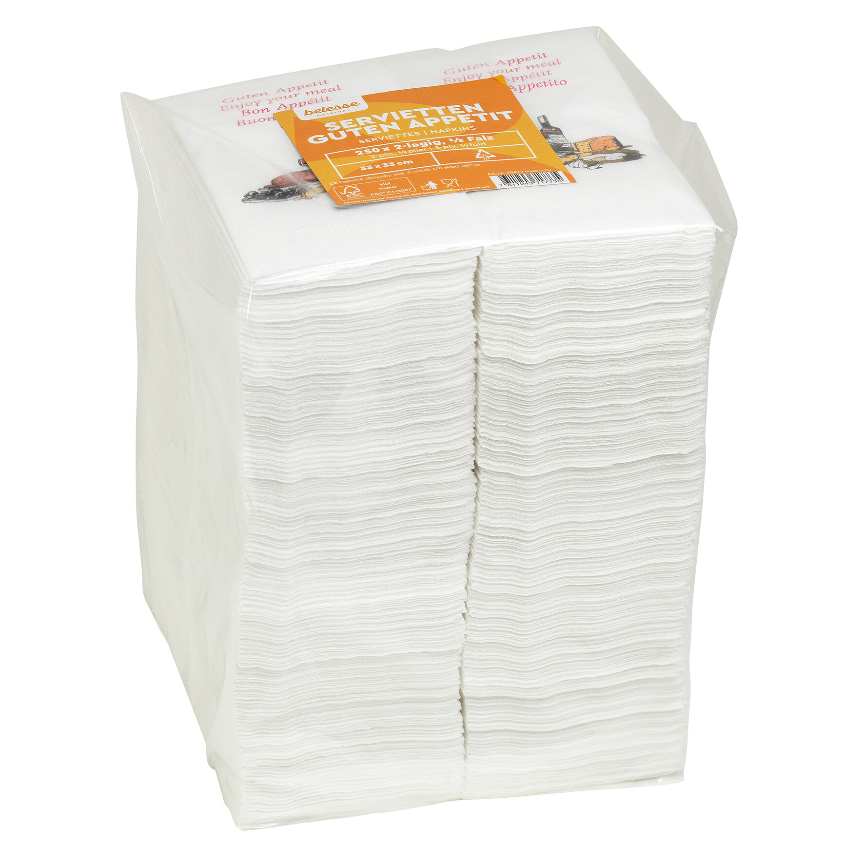 Serviette suplesse "Guten Appetit" Papier, weiß, 2-lagig, 1/8-Falz, 33 x 33 cm