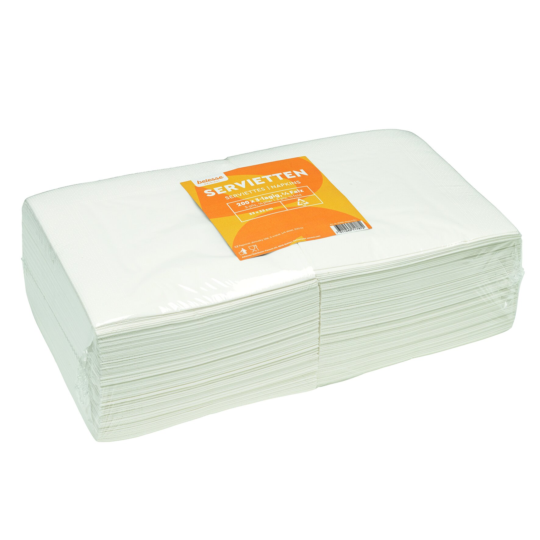 Serviette suplesse Papier, weiß, 3-lagig, 1/4-Falz, 33 x 33 cm