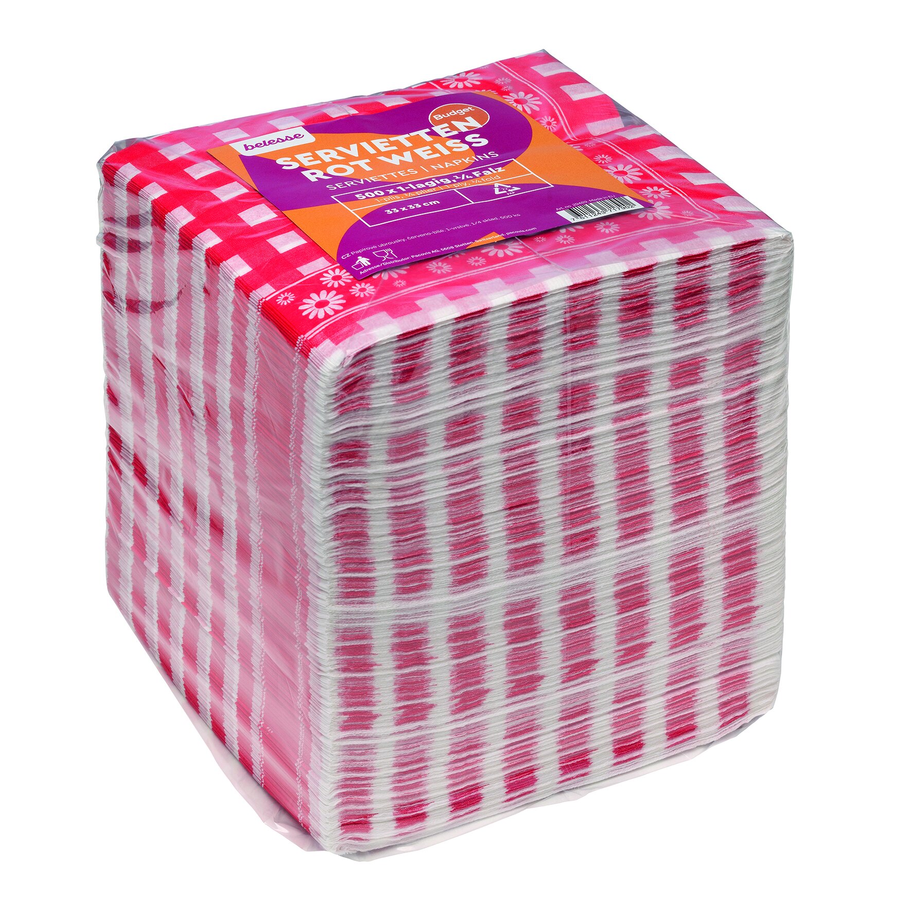 Serviette suplesse Papier, karo rot/weiß, 1-lagig, 1/4-Falz, 33 x 33 cm