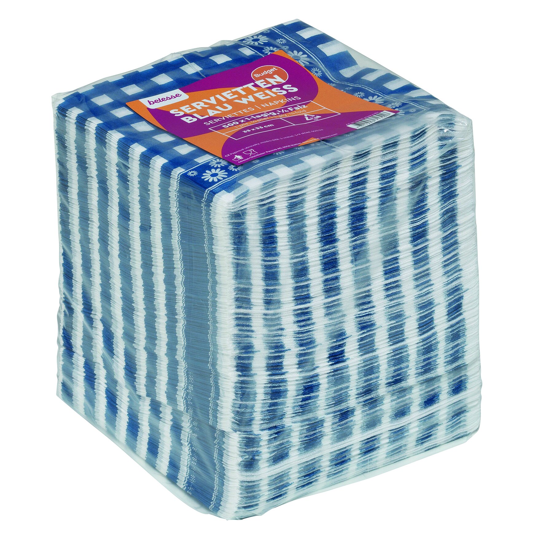 Serviette suplesse Papier, karo blau/weiß, 1-lagig, 1/4-Falz, 33 x 33 cm