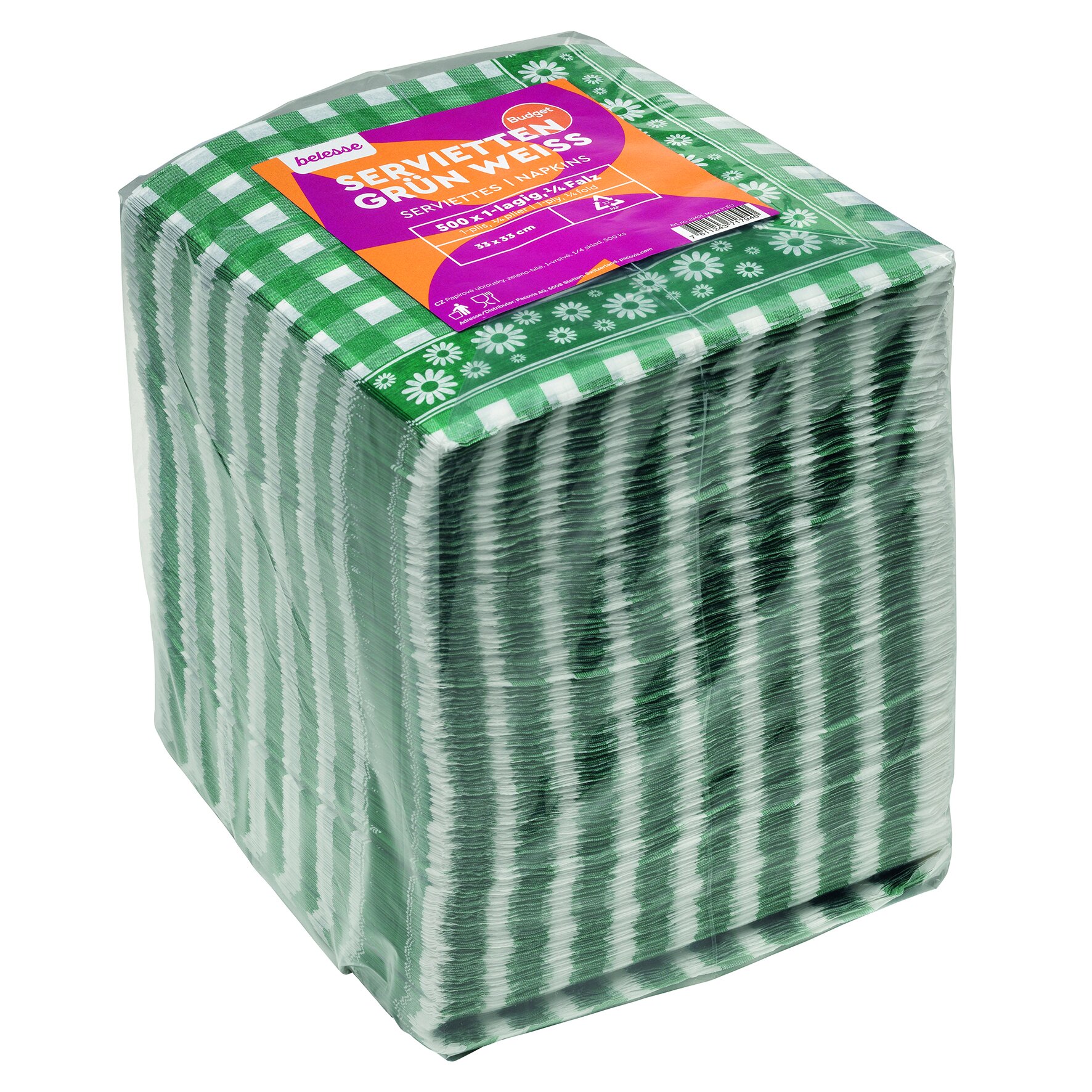 Serviette suplesse Papier, karo grün/weiß, 1-lagig, 1/4-Falz, 33 x 33 cm
