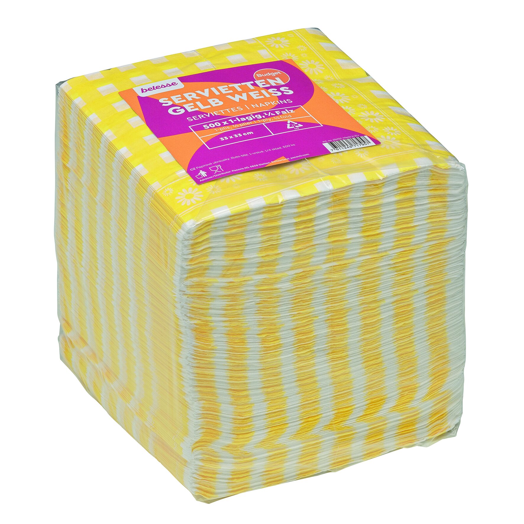 Serviette suplesse Papier, karo gelb/weiß, 1-lagig, 1/4-Falz, 33 x 33 cm