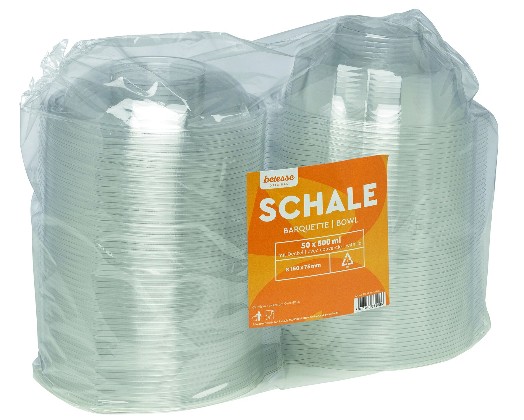 Schale mit Klappdeckel PET, transparent, rund, 500 ml
