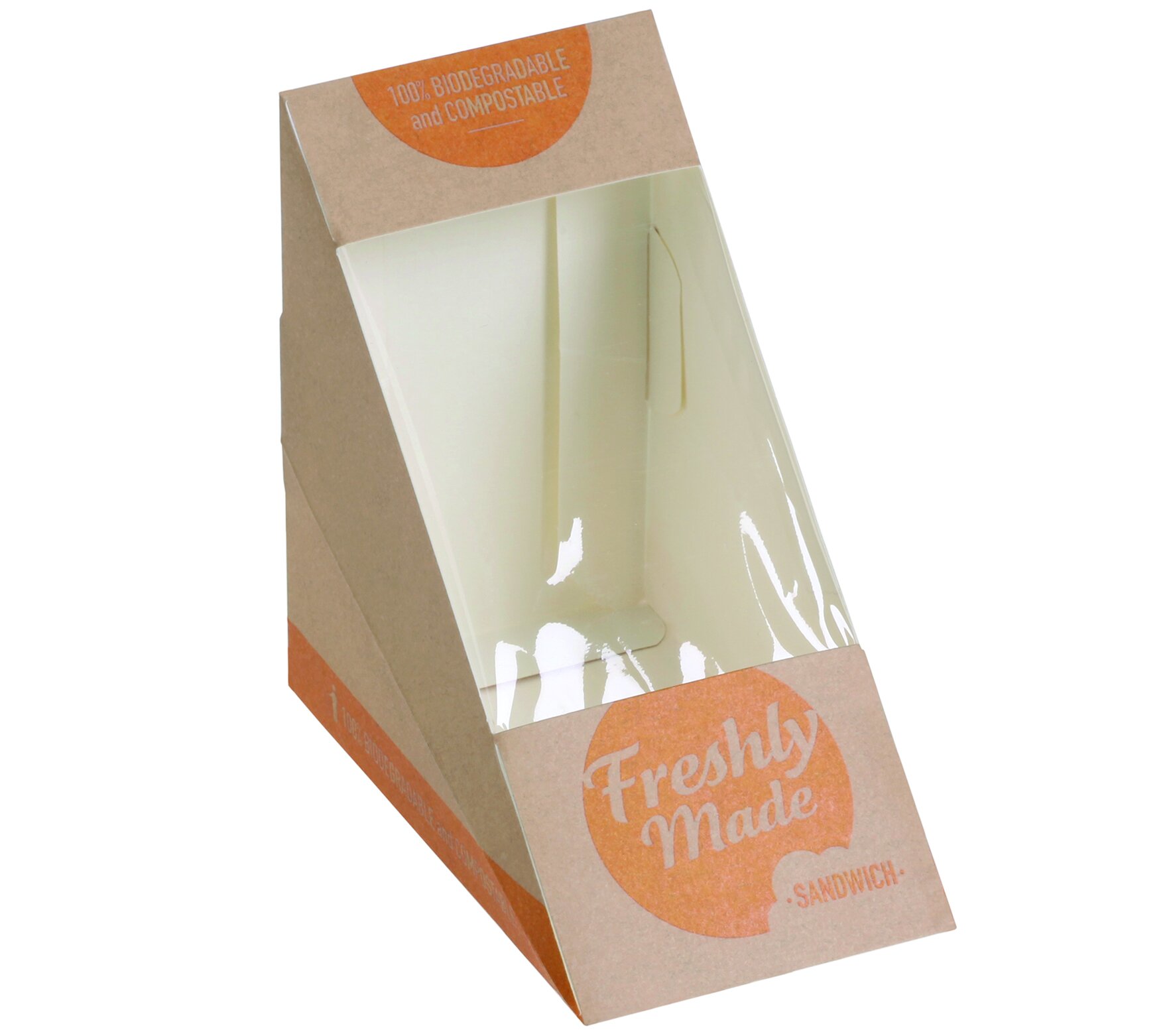 Sandwich-Verpackung mit Sichtfenster Karton, braun/gelb, 12,3 x 7,2 x 12,3 cm
