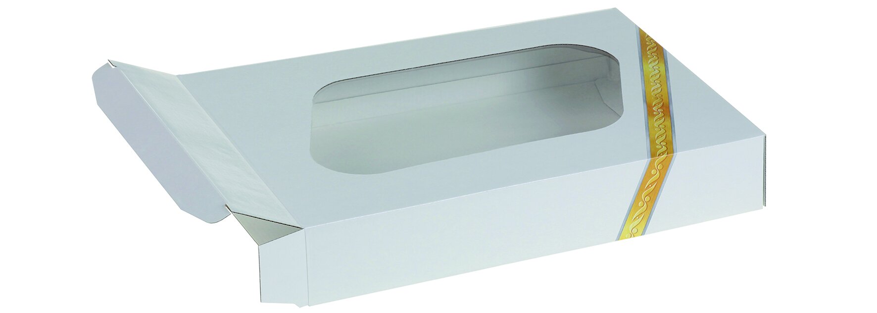 Transportkarton 250x60x360mm weiss, mit Goldstreifen