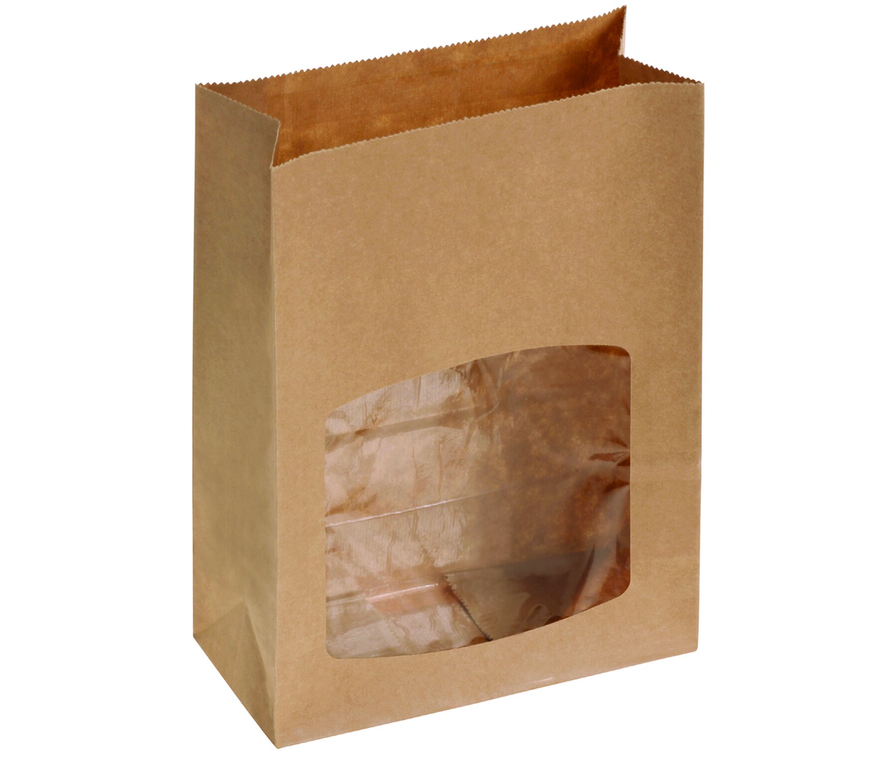Blockbodenbeutel mit Sichtfenster suplesse Papier/PP, braun, 15.5 x 21 cm
