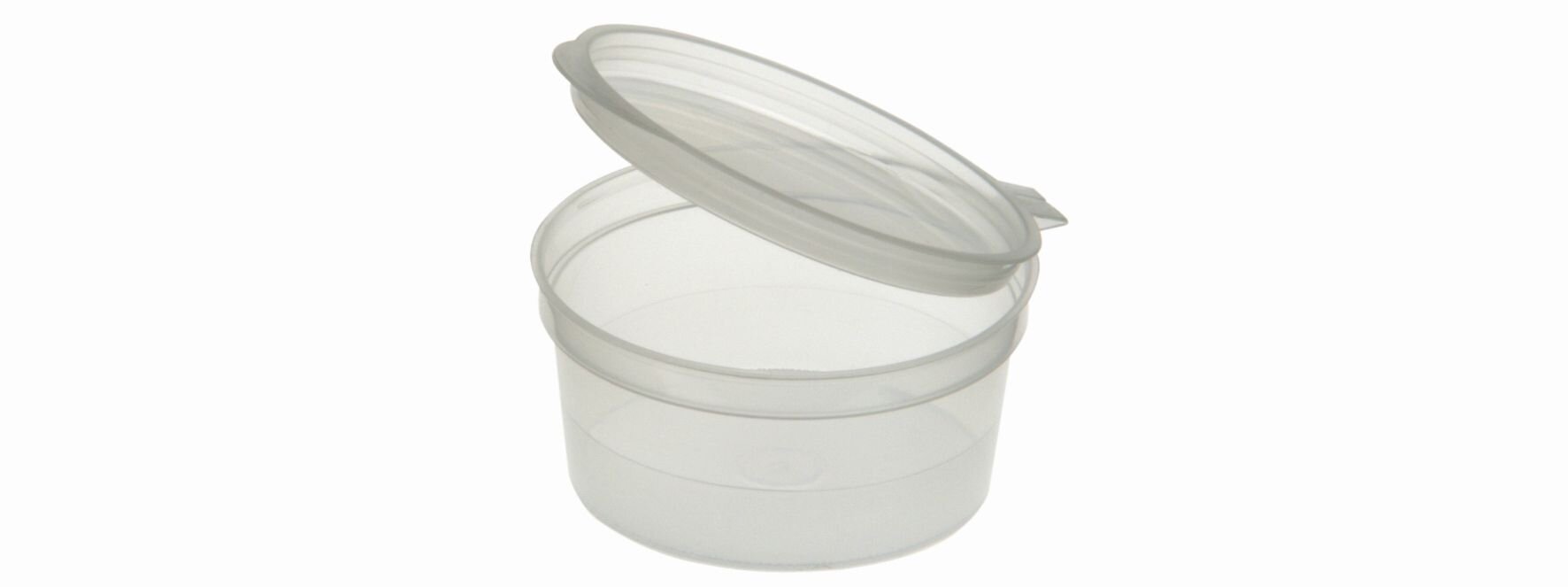 Saucenbecher mit Klappdeckel PP, transparent, rund, 10 ml
