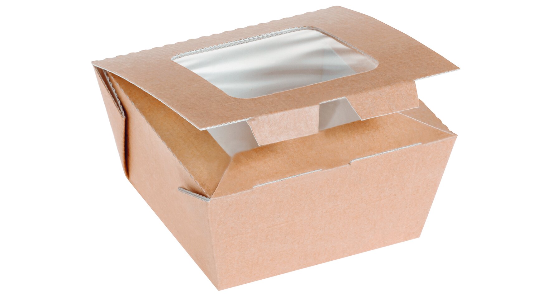 Take-away-Schachtel mit Sichtfenster suplesse Karton/PET, braun, 10 x 10 cm