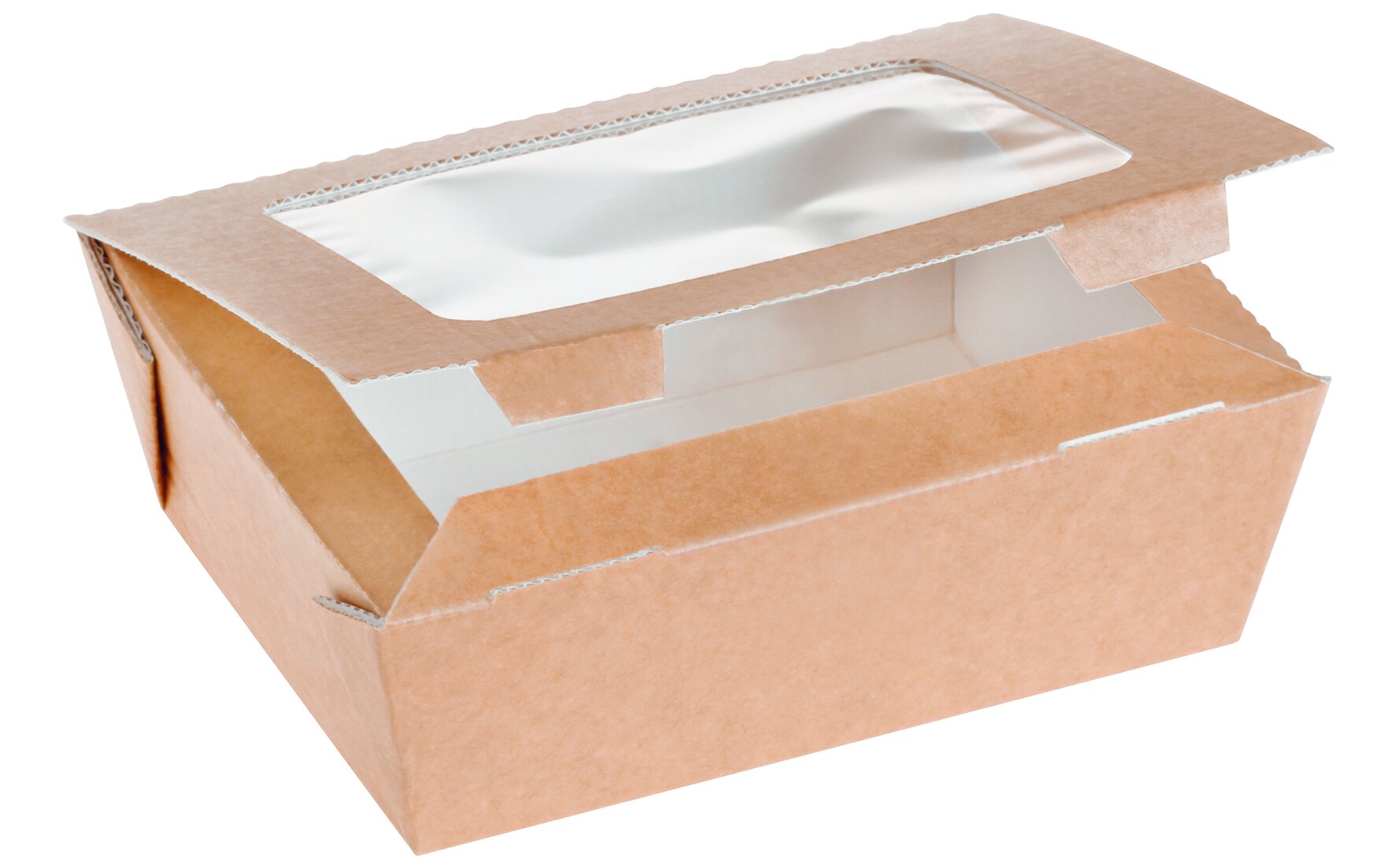 Take-away-Schachtel mit Sichtfenster suplesse Karton/PET, braun, 12 x 16 cm
