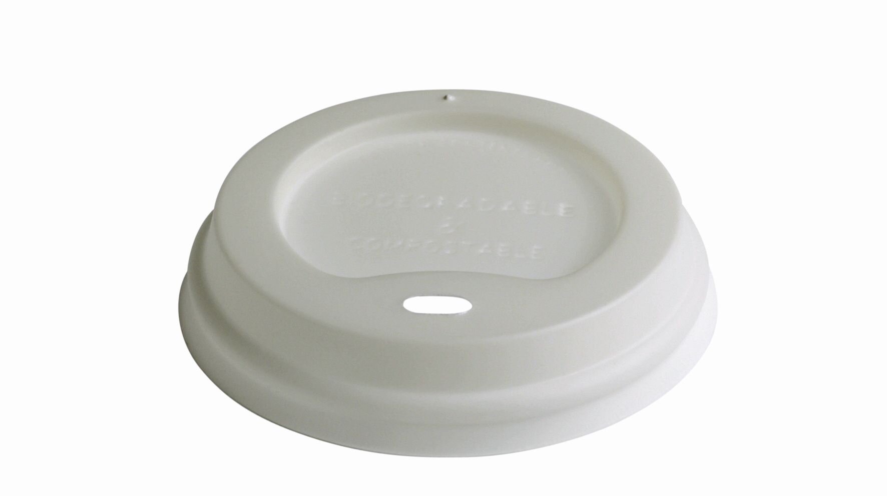 Domdeckel mit Trinköffnung naturesse CPLA, weiss, rund, Ø 7.5 cm
