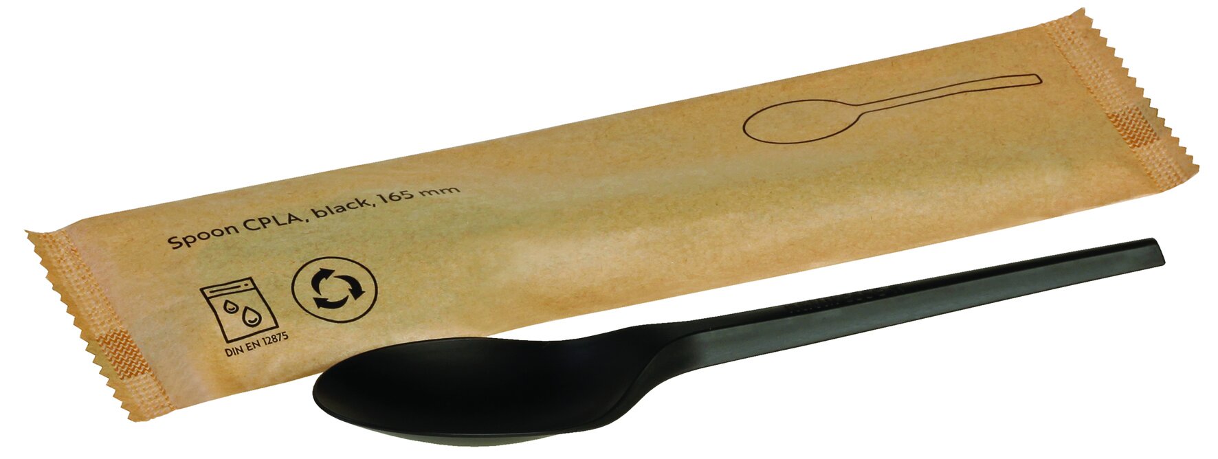 Löffel naturesse CPLA, schwarz, einzeln verpackt, 16.5 cm