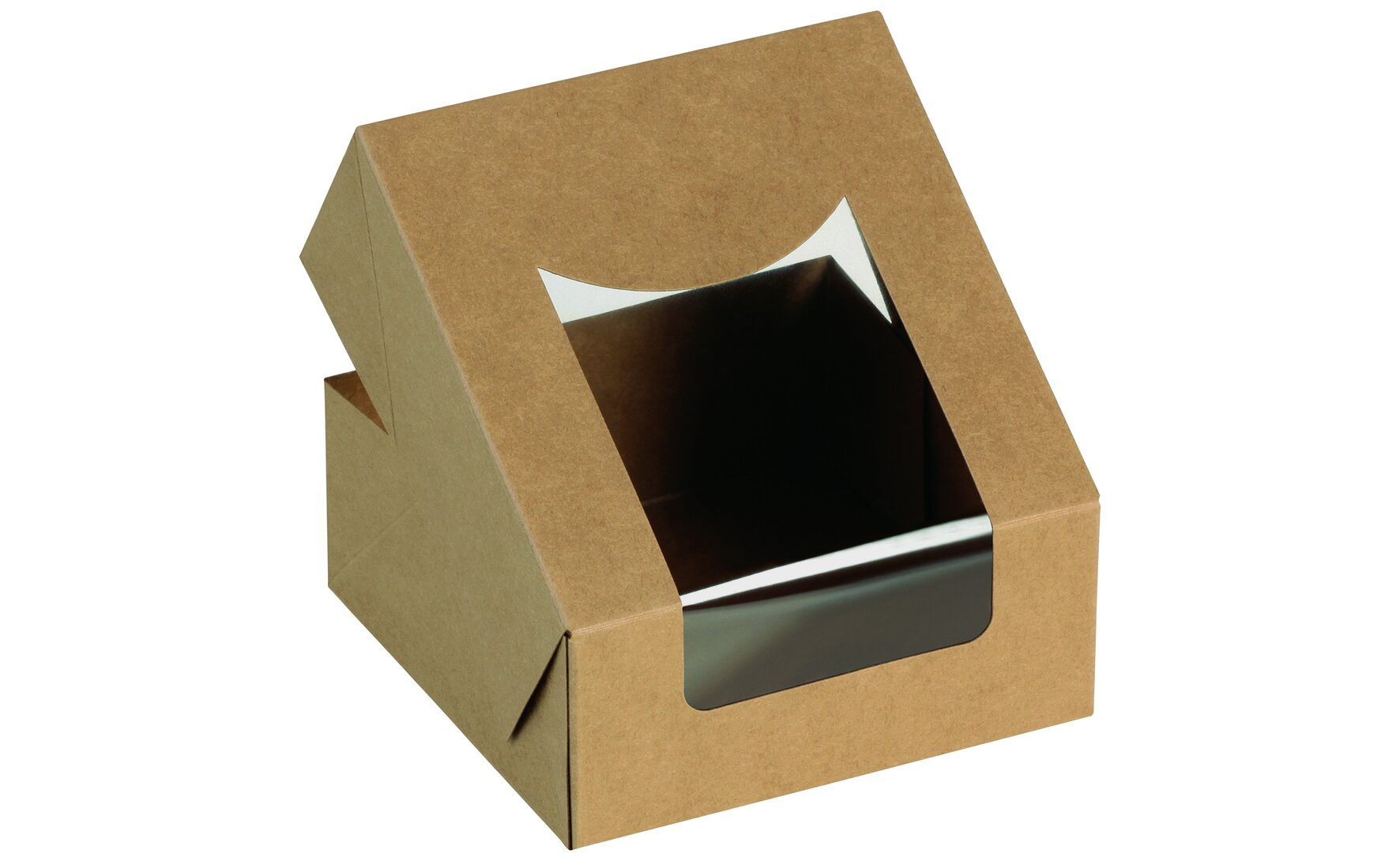 Take-away-Schachtel mit Sichtfenster naturesse Karton/PLA, braun, 12 x 12 cm