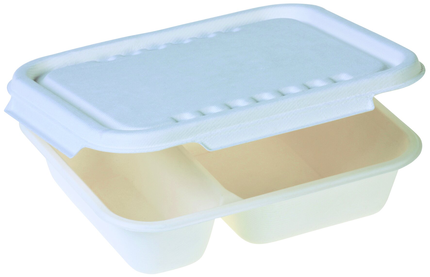 Menüschale mit Klappdeckel naturesse Zuckerrohr, weiss, 2-geteilt, 1350 ml