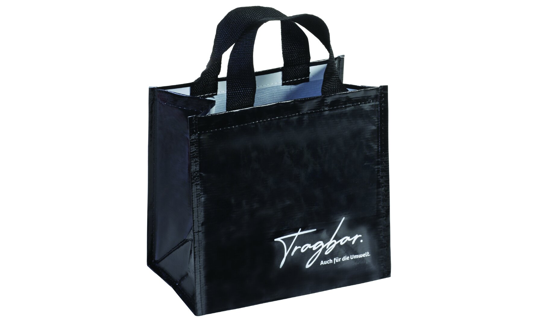 Tragetasche Mehrweg rPET schw. 125gm², 26x25+16cm