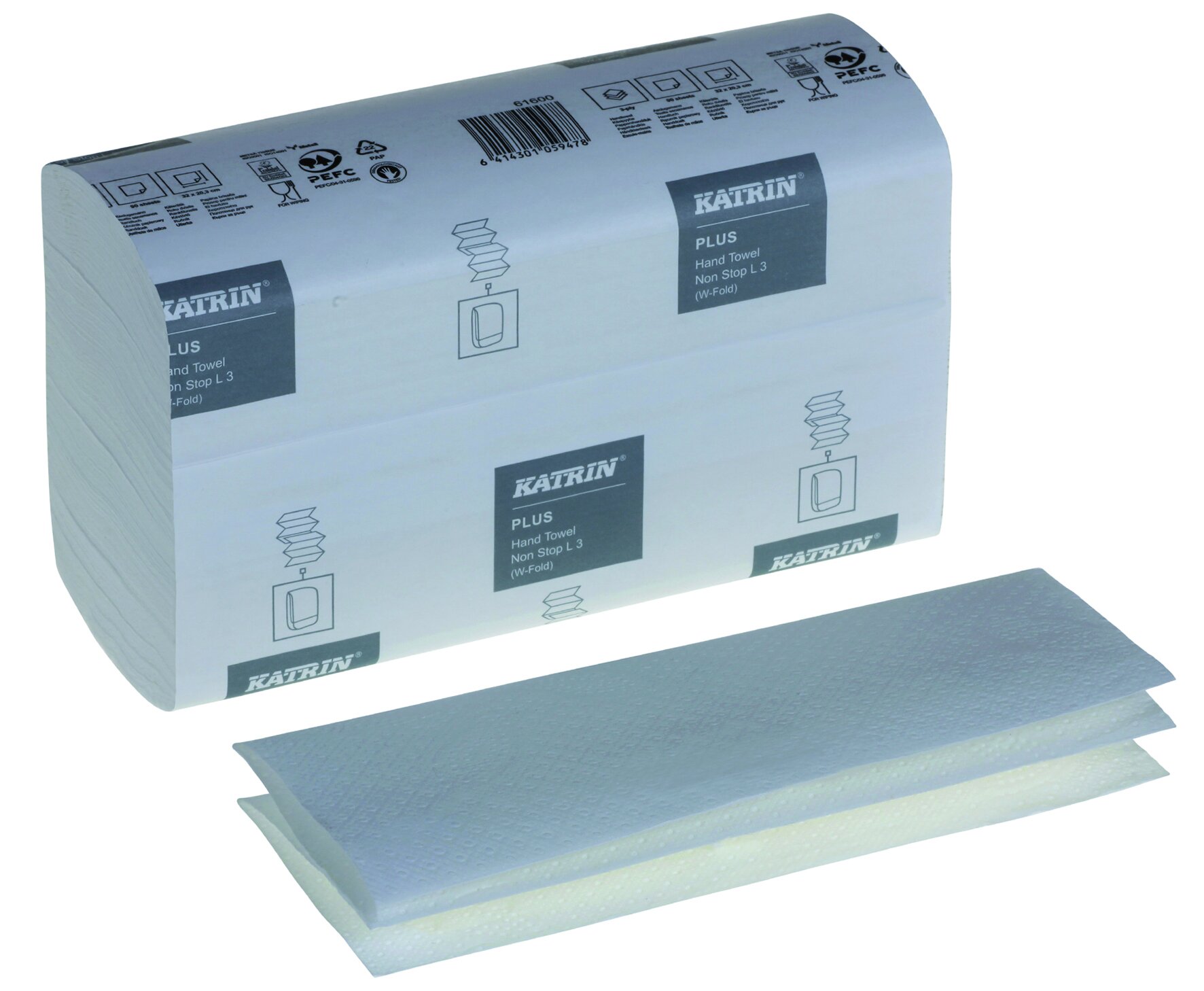 Papierhandtuch Katrin, weiss, 3-lagig, W-Falz, 32 x 20 cm