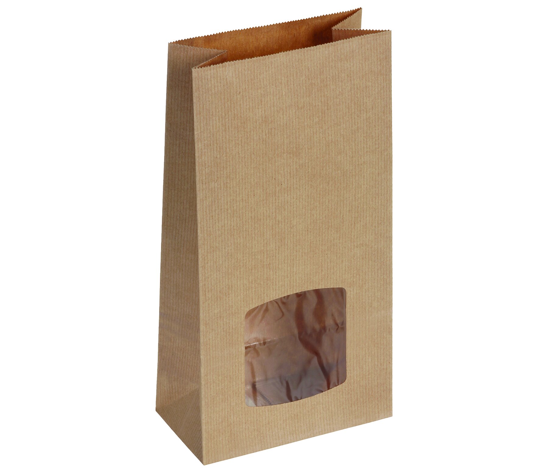 Blockbodenbeutel mit Sichtfenster suplesse Papier/PP, braun, 14 x 27.5 cm