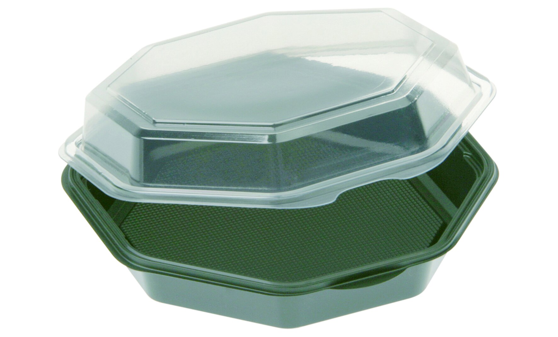 Schale mit Klappdeckel PS, schwarz/transparent, 8-eckig, 680 ml