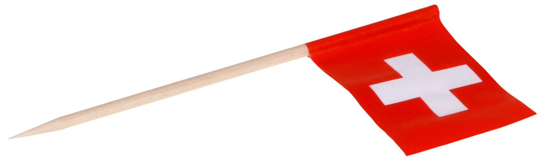 Zahnstocher CH-Fahne Holz 80mm, Flagge 35x25mm