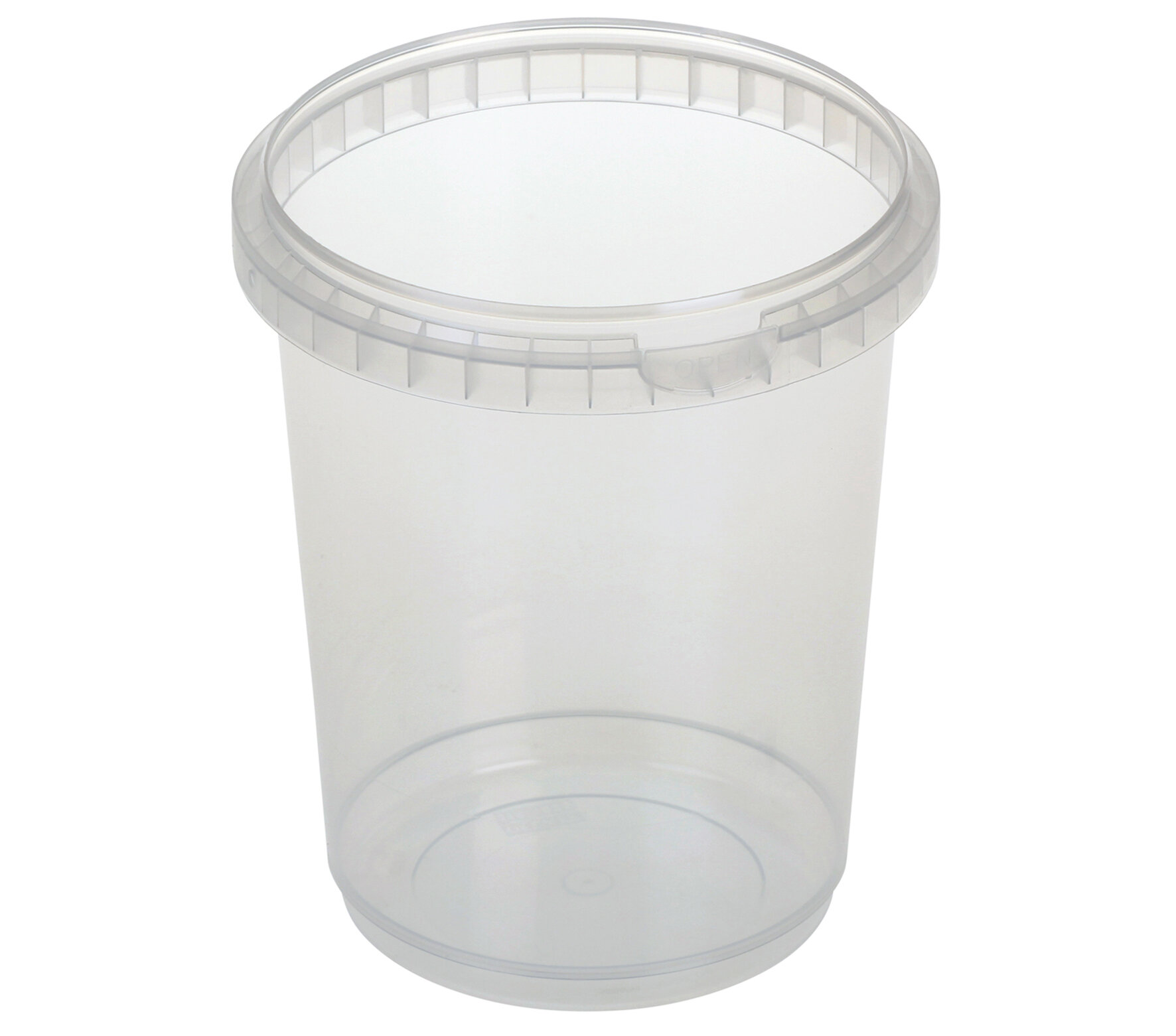 Traiteurbecher mit Erstöffnungsgarantie PP, transparent, 1025 ml