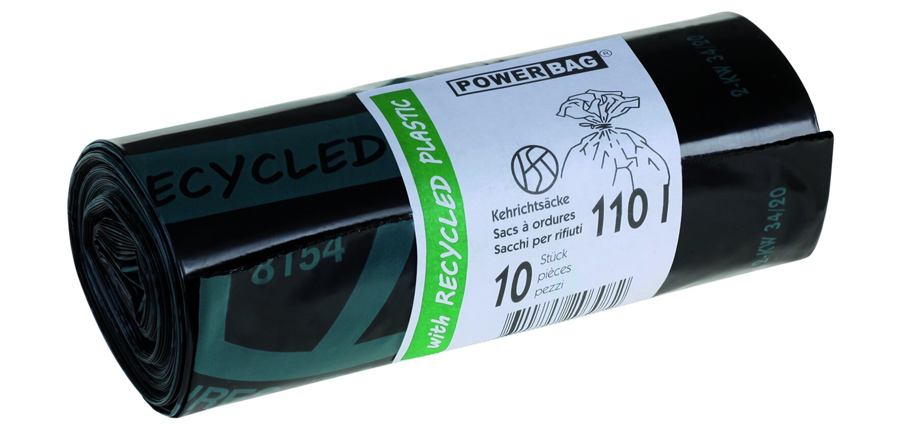 Abfallsäcke mit Verschlussband OKS Recycling MDPE, schwarz, 110 l, 36 my