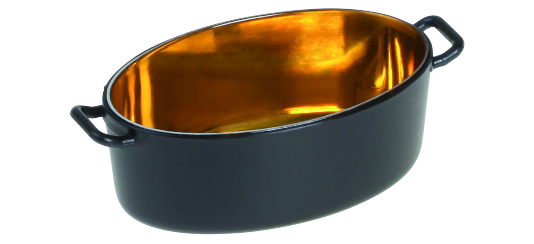 Häppchentopf mit Henkel designline PS, schwarz/gold, oval, 47 ml