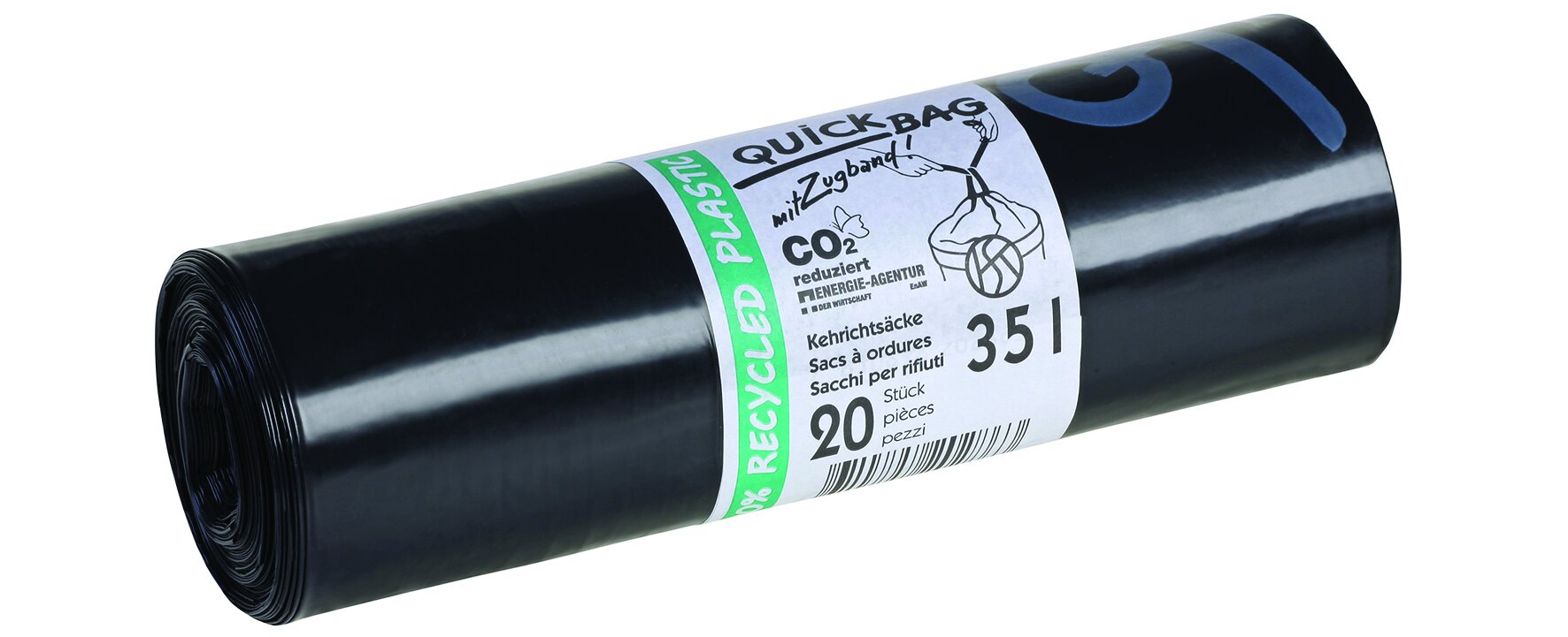 Abfallsäcke mit Zugband OKS Recycling LDPE, schwarz, 35 l, 49 my