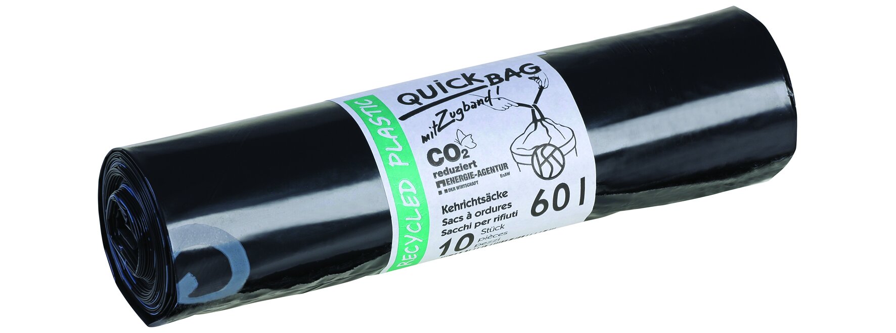Abfallsäcke mit Zugband OKS Recycling LDPE, schwarz, 60 l, 55 my