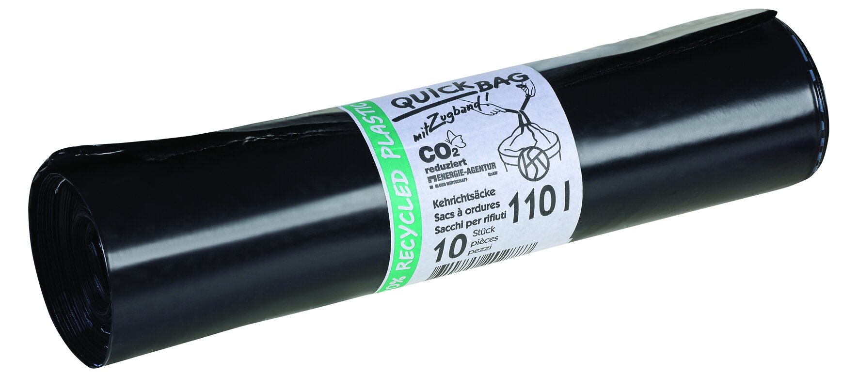 Abfallsäcke mit Zugband OKS Recycling LDPE, schwarz, 110 l, 53 my