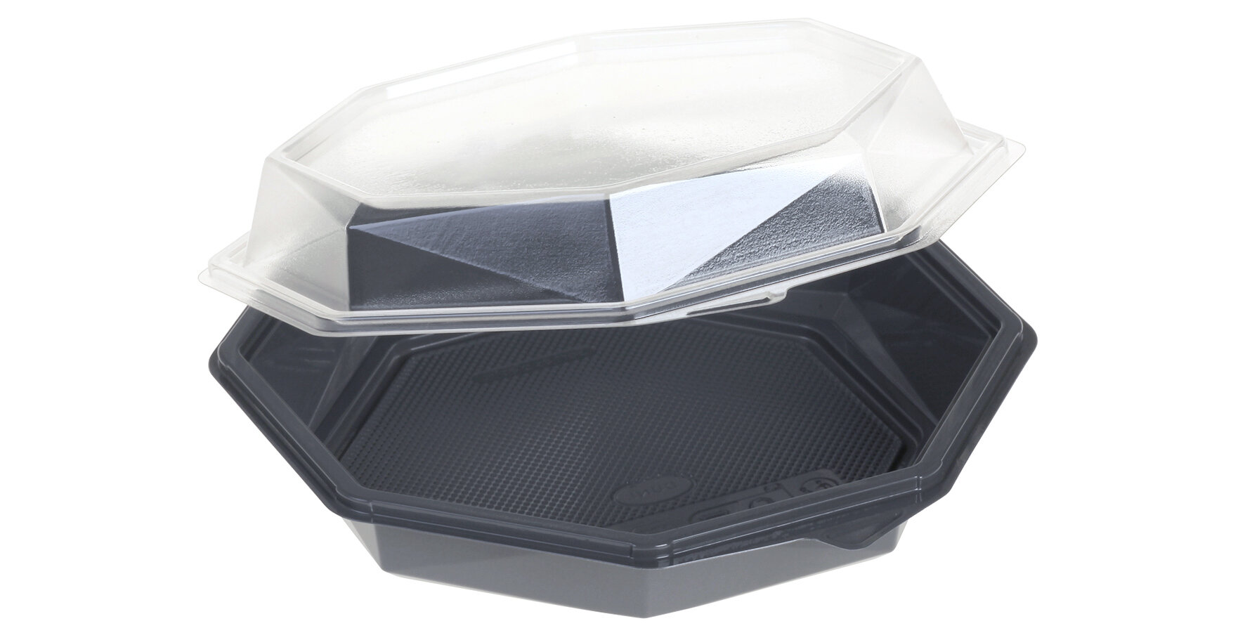 Schale m. Klappdeckel PET grau 8-eckig 750ml,190x190x80mm