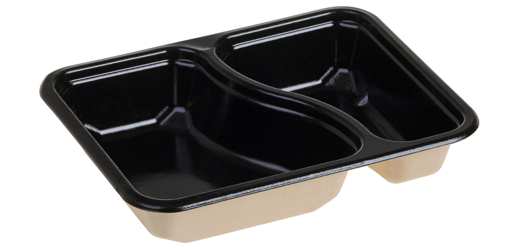 Menüschale suplesse Zuckerrohr/CPET, naturbelassen/schwarz, 2-geteilt, 890 ml