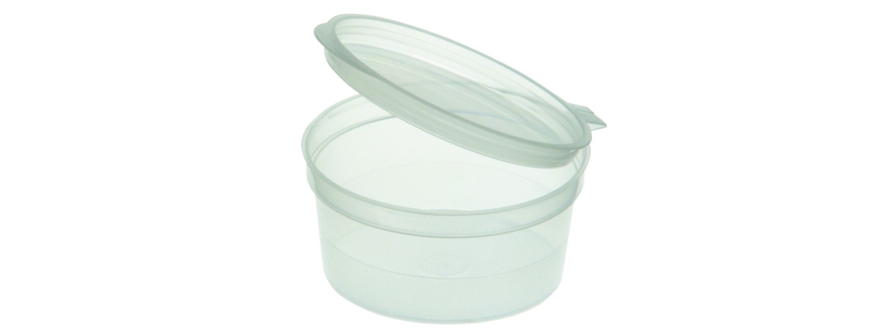 Saucenbecher mit Klappdeckel PP, transparent, rund, 28 ml